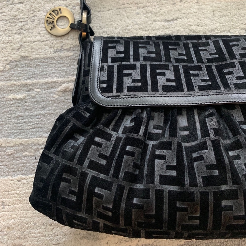 Fendi Black Grande Borsa Chef Suede Leather Bag - Picture 2 of 13